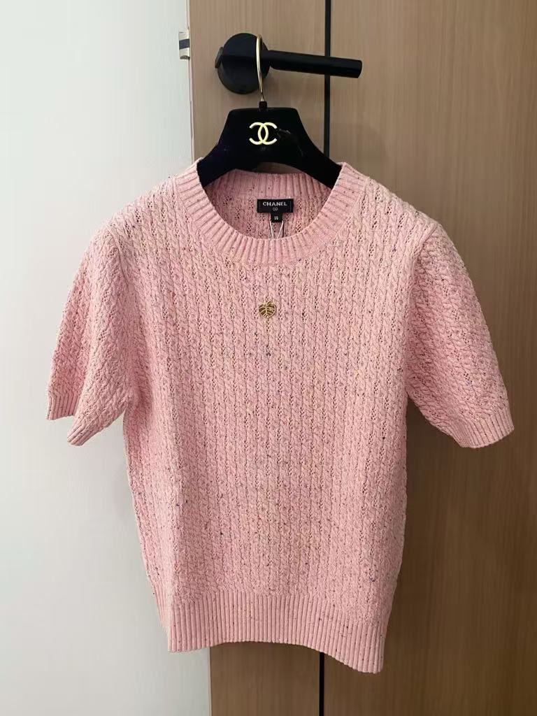 C 25 Leaf logo knitted short sleeves(pink,beige,lack green)