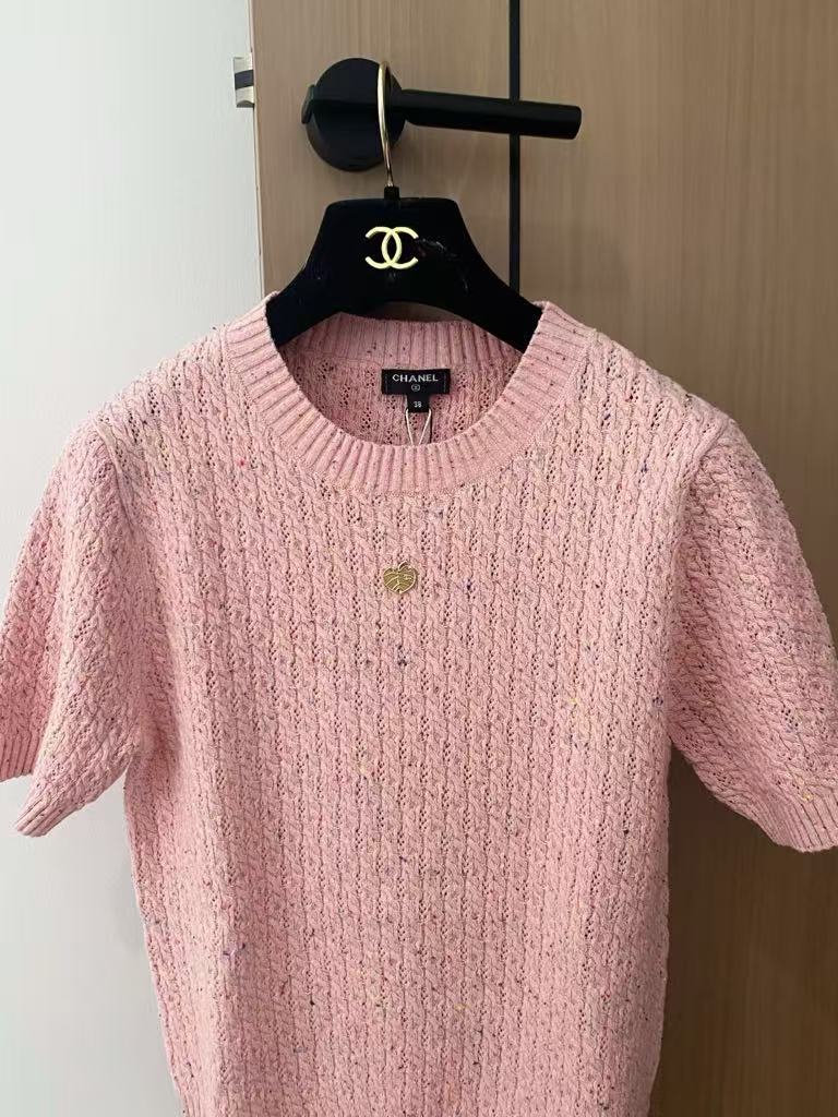 C 25 Leaf logo knitted short sleeves(pink,beige,lack green)