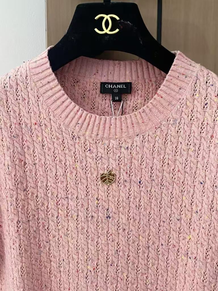 C 25 Leaf logo knitted short sleeves(pink,beige,lack green)