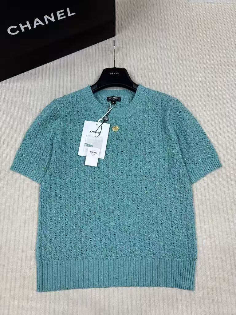 C 25 Leaf logo knitted short sleeves(pink,beige,lack green)
