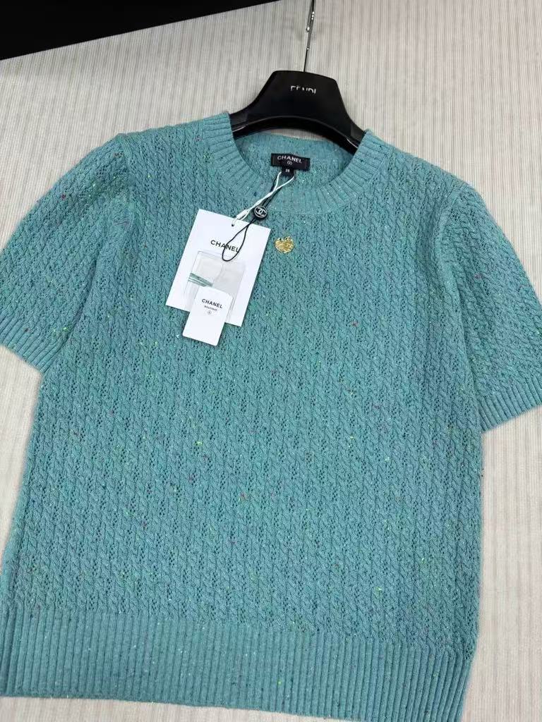 C 25 Leaf logo knitted short sleeves(pink,beige,lack green)