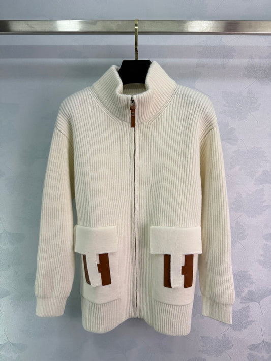 He 25 Mid-length cashmere knitted zip-up jacket(Version 2)