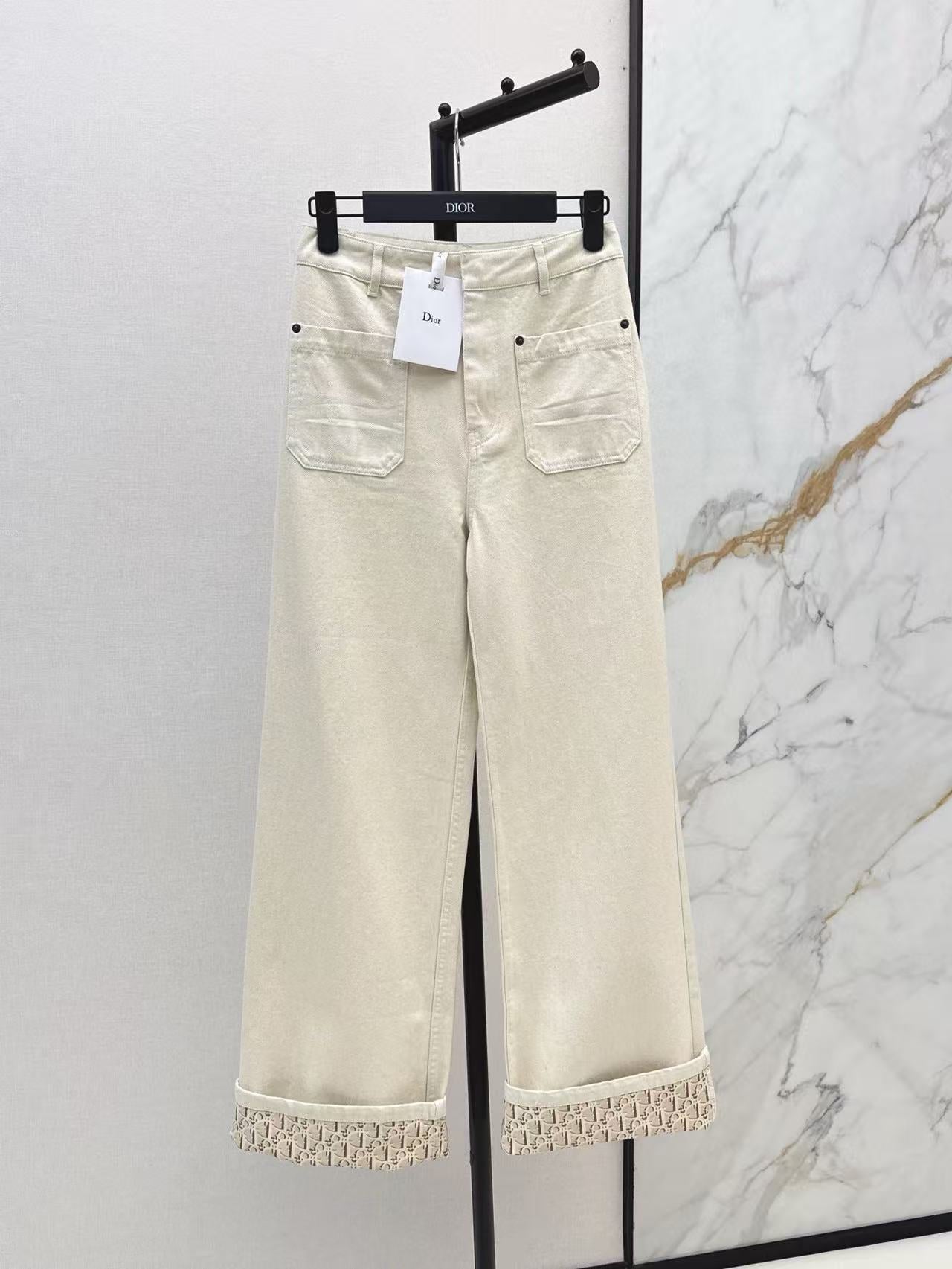 D 25 Frühling/Sommer Neueste mittelhohe Taille Doppeltasche Gerade Bein Jeans