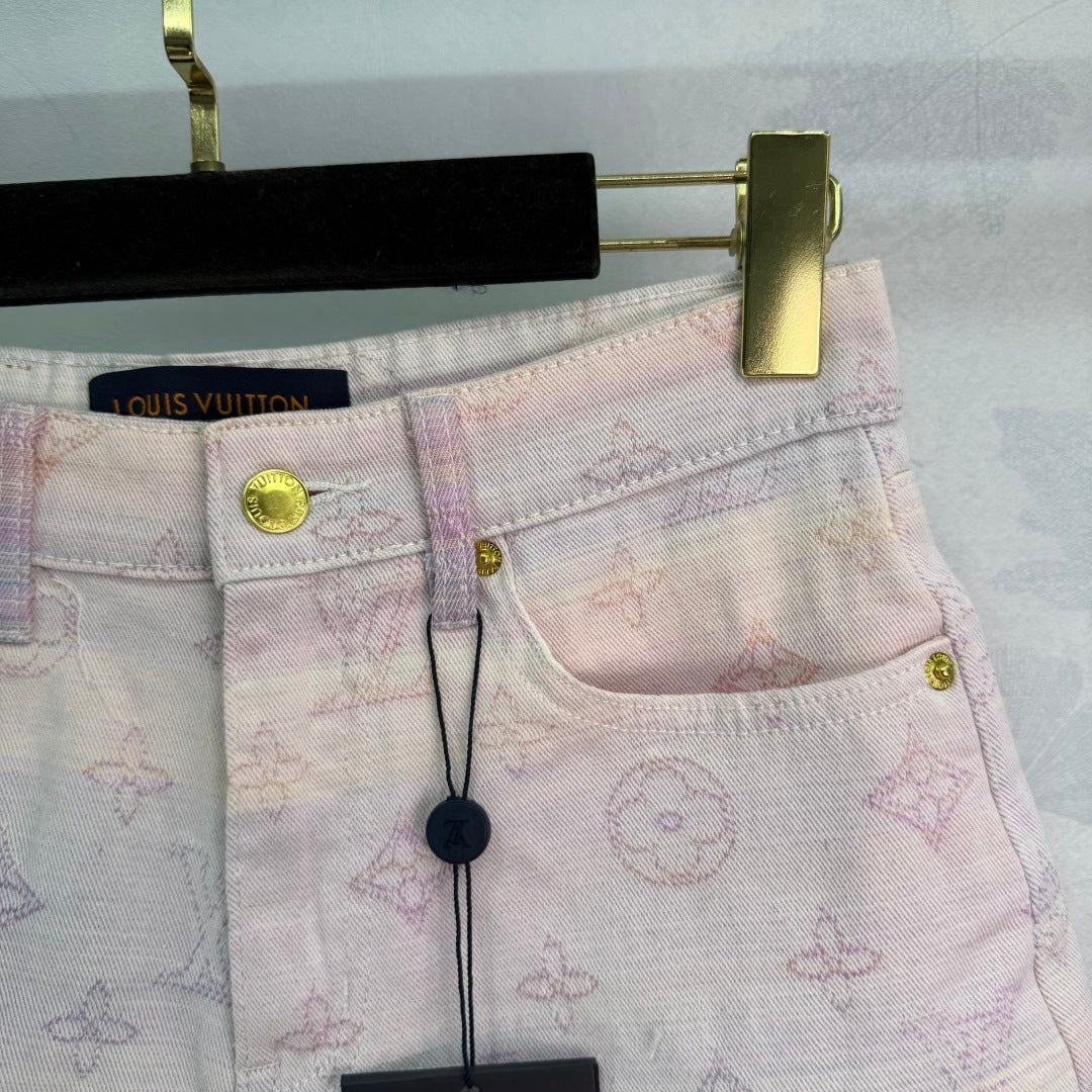 25Ss Frühling und Sommer Neue gerade Jeansshorts mit farbigen Buchstaben und Jacquard