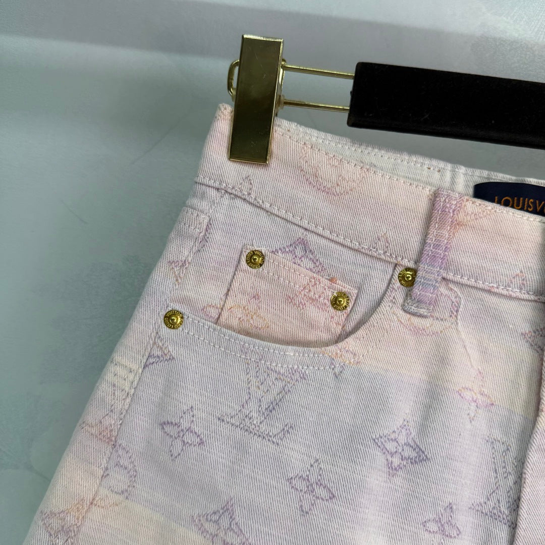 25Ss Frühling und Sommer Neue gerade Jeansshorts mit farbigen Buchstaben und Jacquard