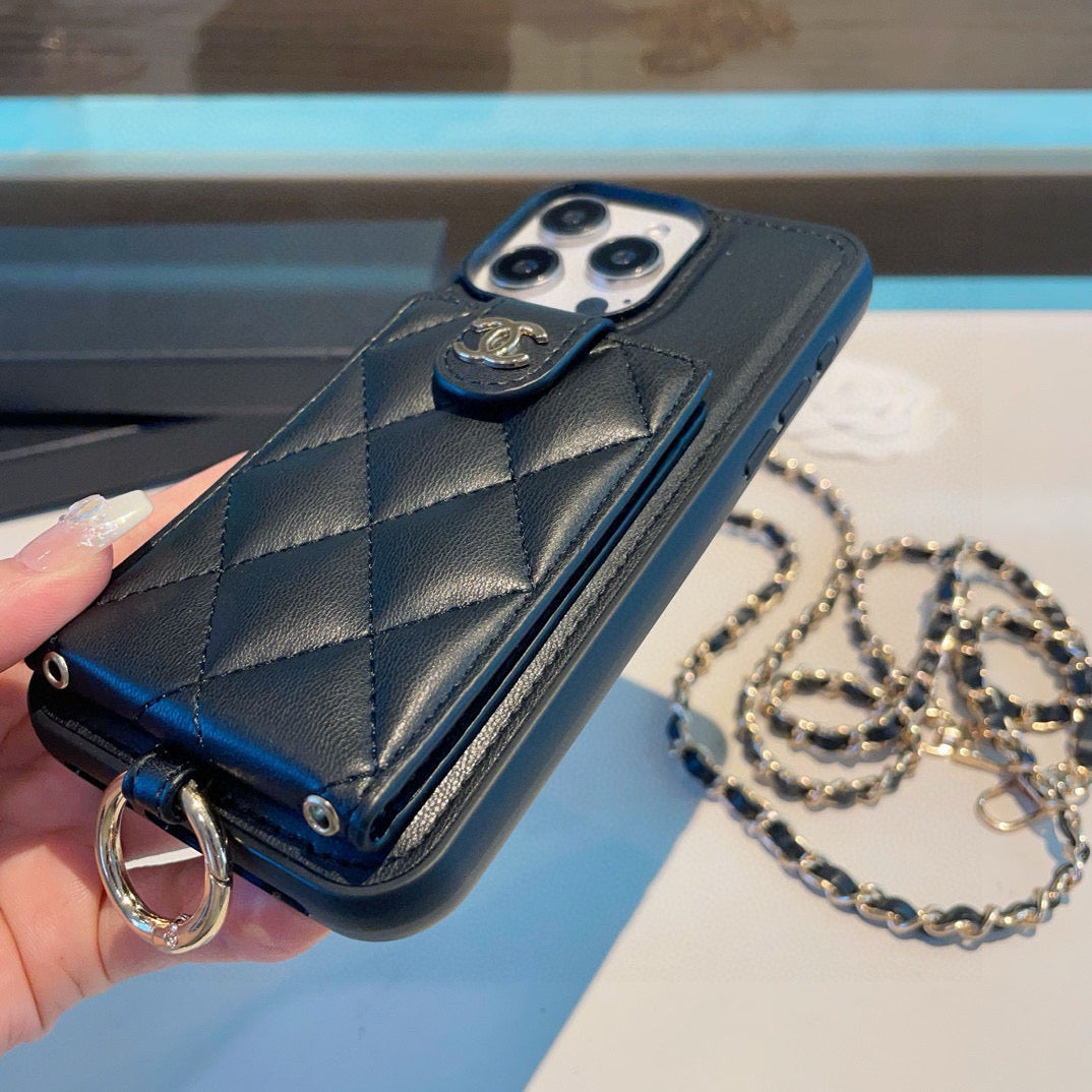 The phone case comes with a card holder ring buckle and can be worn crossbody