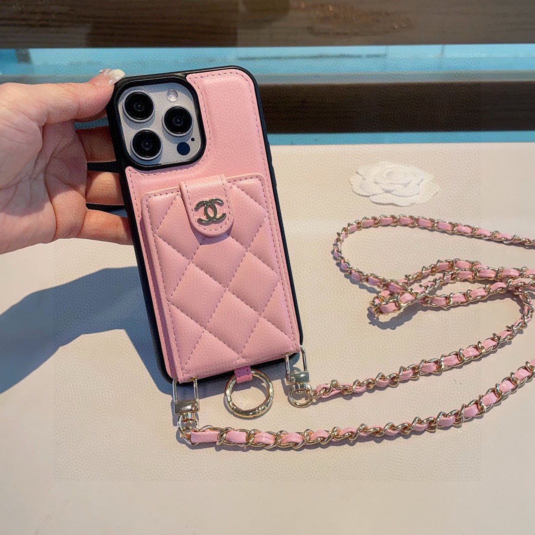 The phone case comes with a card holder ring buckle and can be worn crossbody