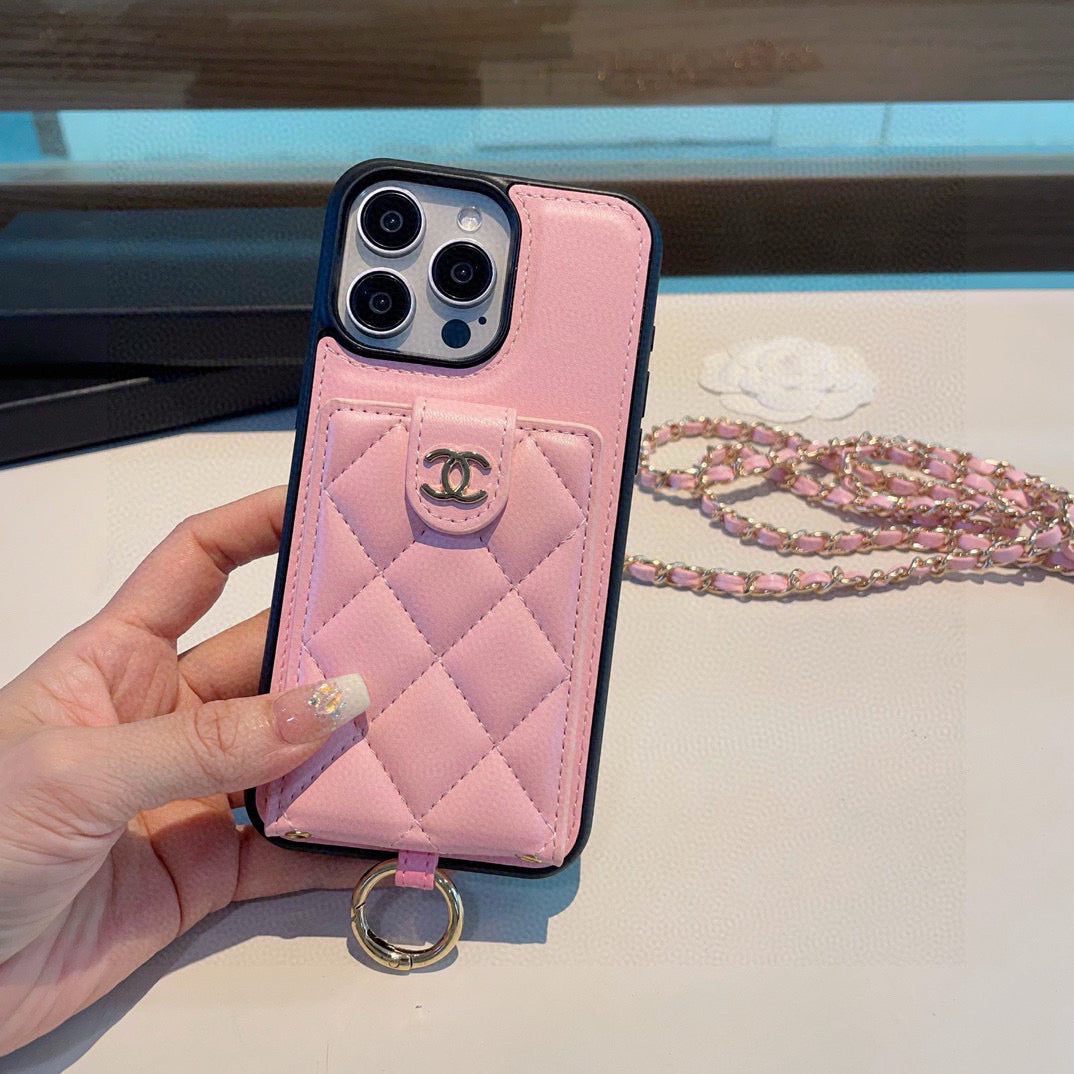 The phone case comes with a card holder ring buckle and can be worn crossbody