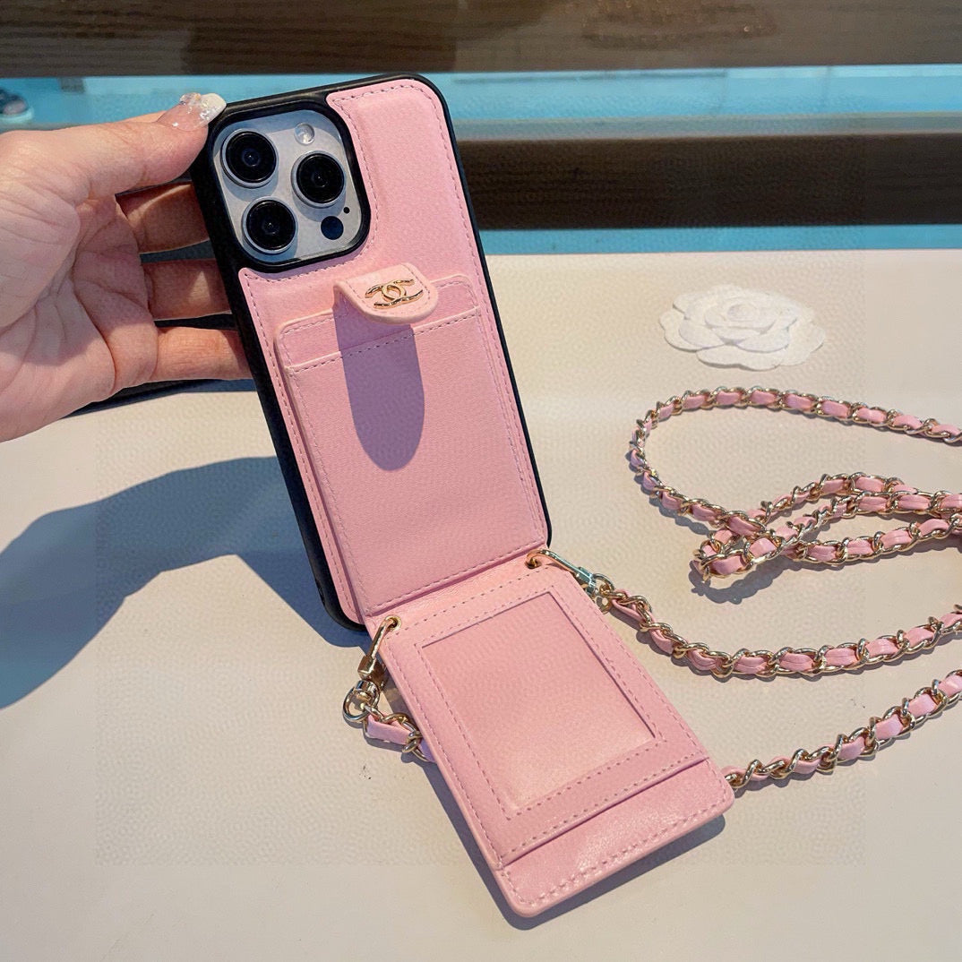 The phone case comes with a card holder ring buckle and can be worn crossbody
