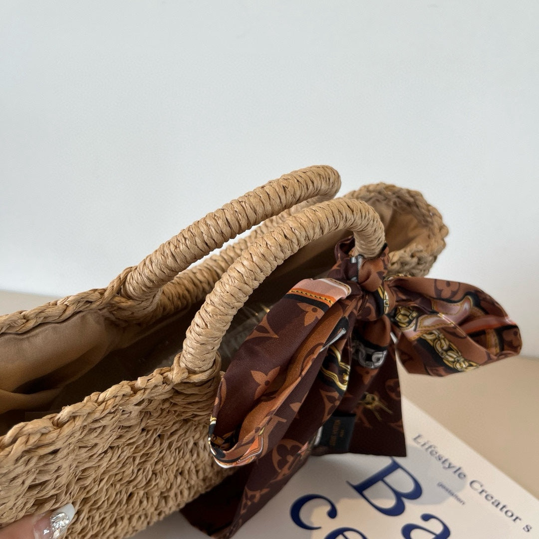 25 new summer straw bags with silk scarves