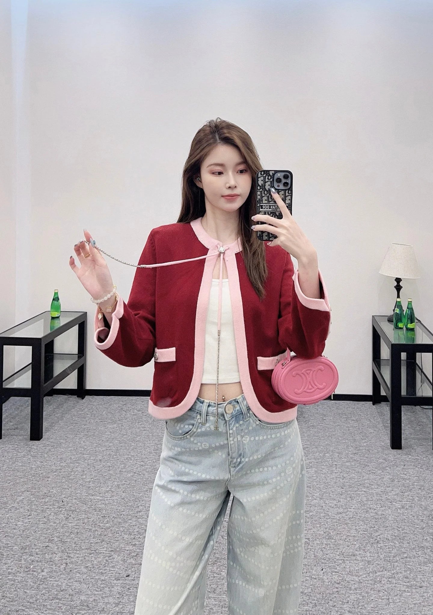 C 2025 new products Knitted cardigan(RED,BLACK,BLUE,LIGHT BLUE,PINK)
