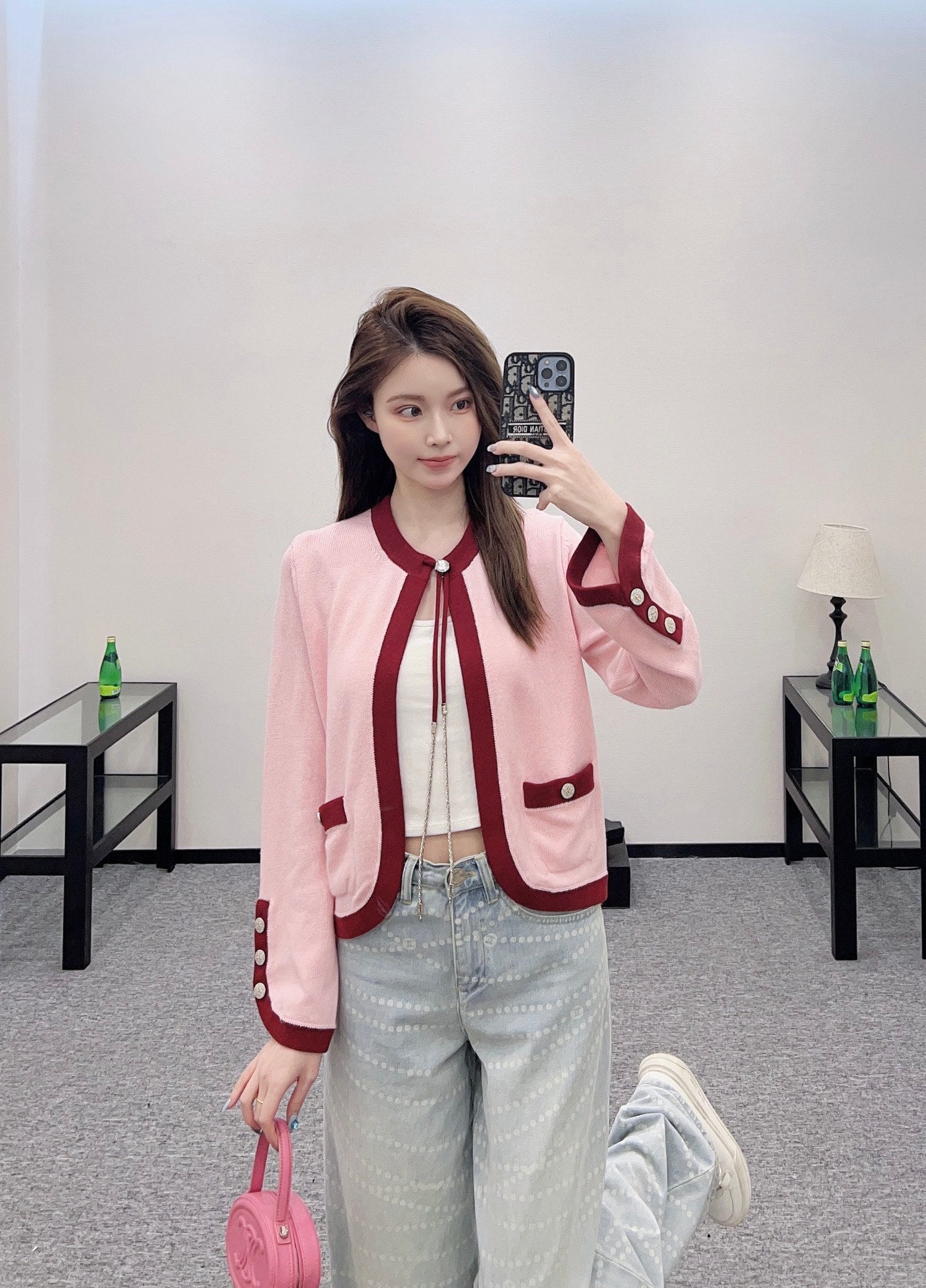 C 2025 new products Knitted cardigan(RED,BLACK,BLUE,LIGHT BLUE,PINK)