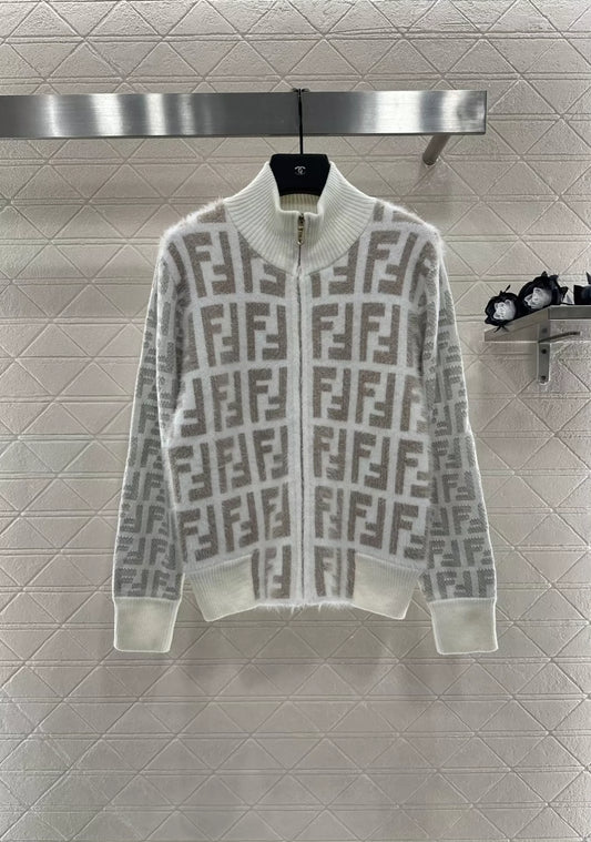 F 25fw Jacquard-Strickjacke mit Reißverschluss