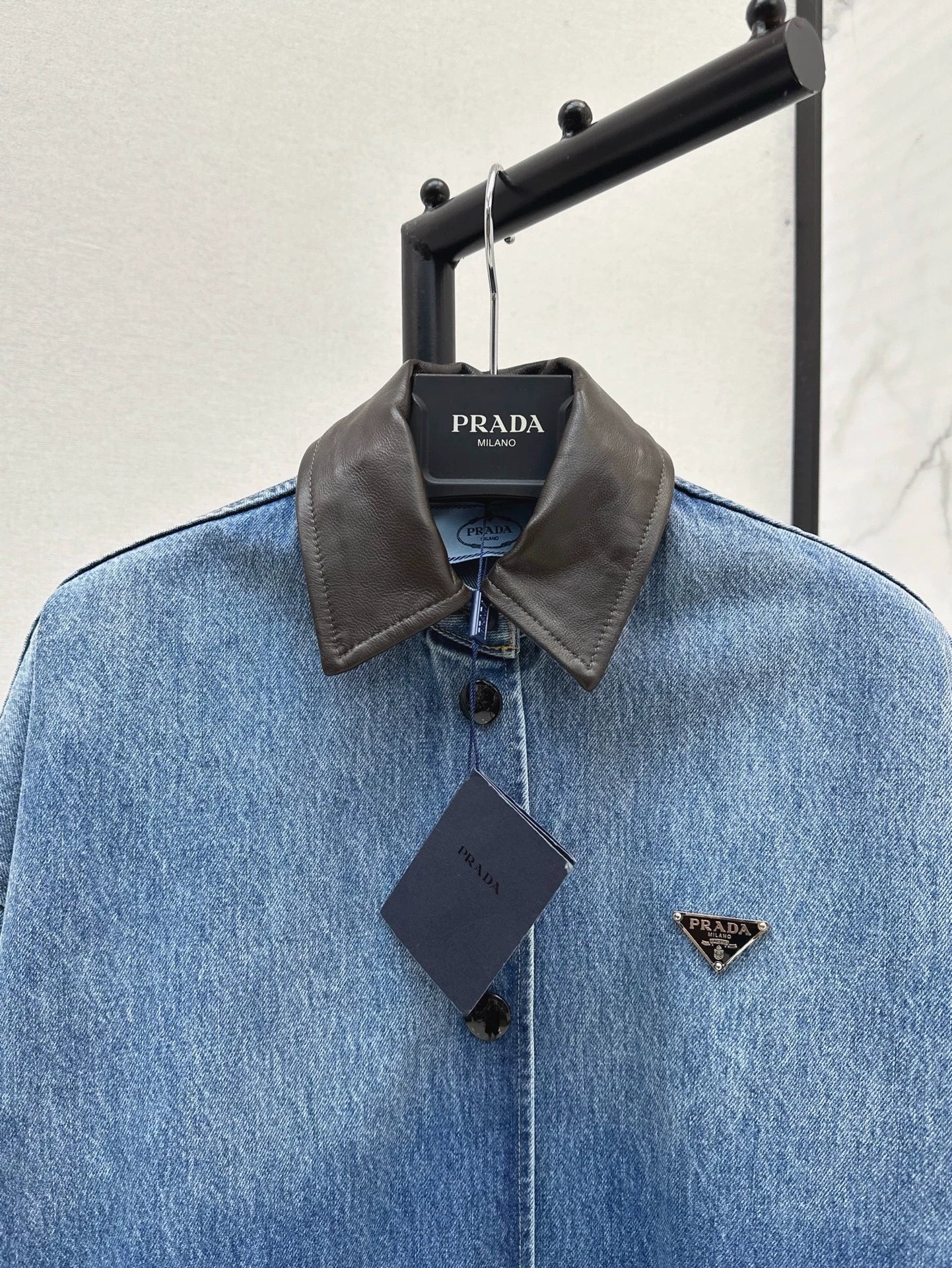 P 25 Long denim jacket and dress with leather lapels
