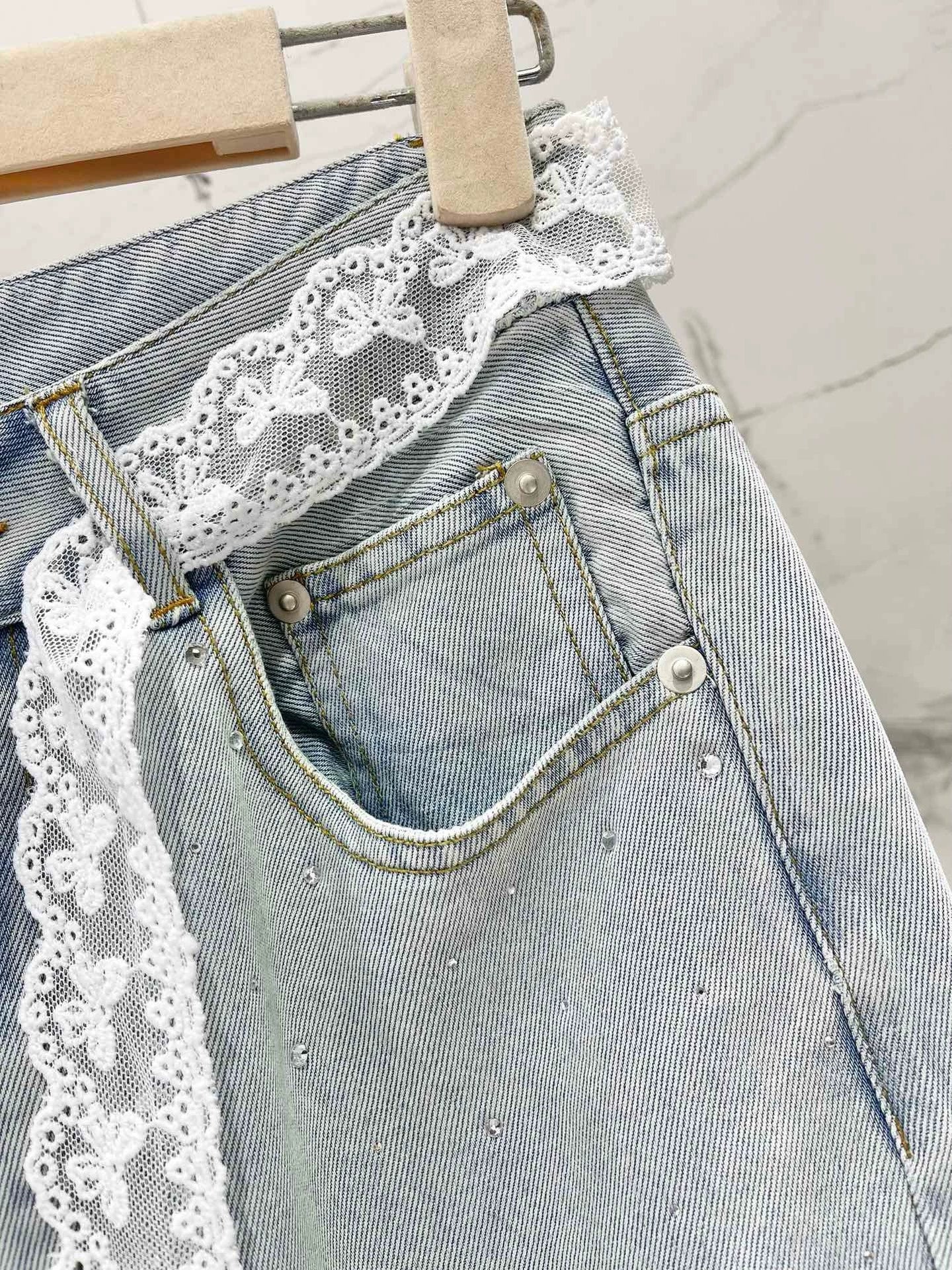 M 25 frühling und sommer neue dünne spitze heißer diamant gerade jeans