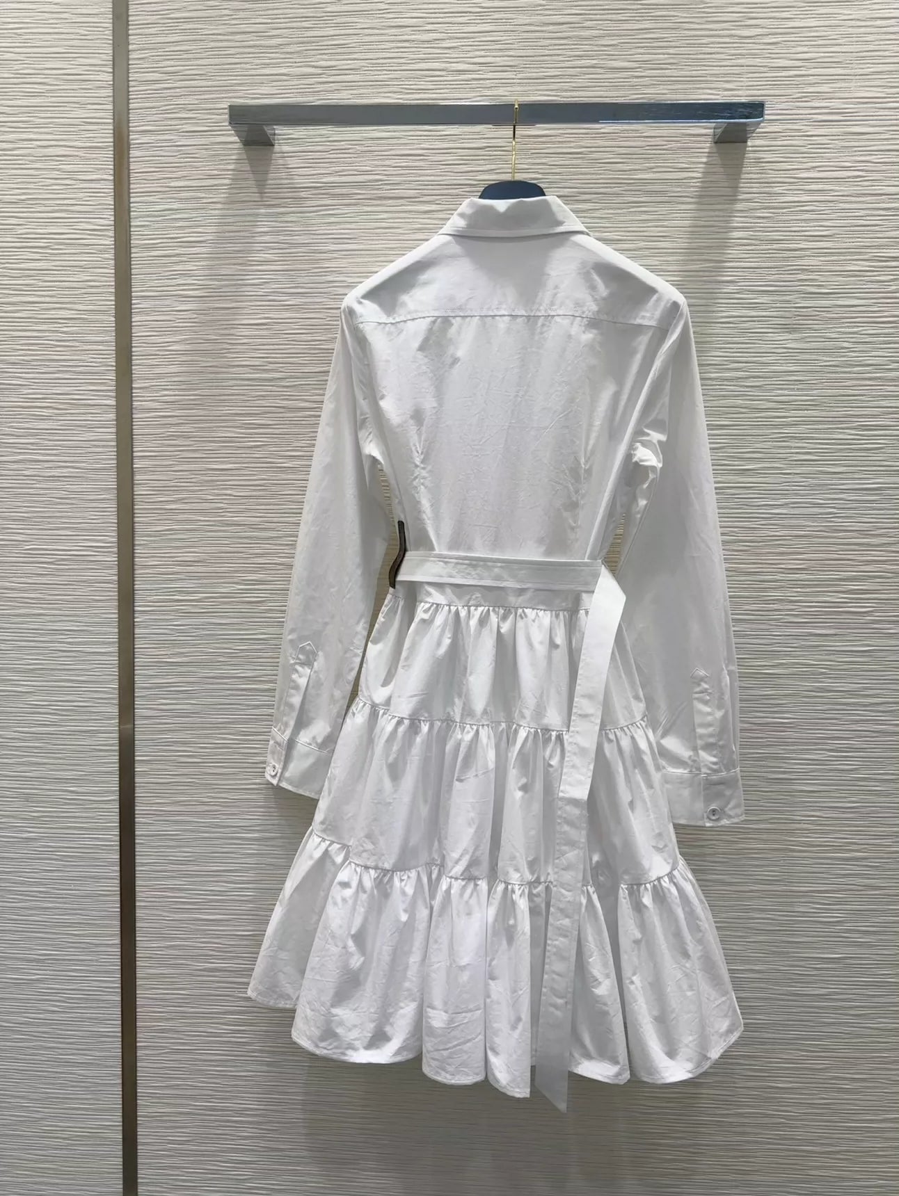 L 25 New Belted Single Breasted Lapel Long Sleeve Dress (Black & White)