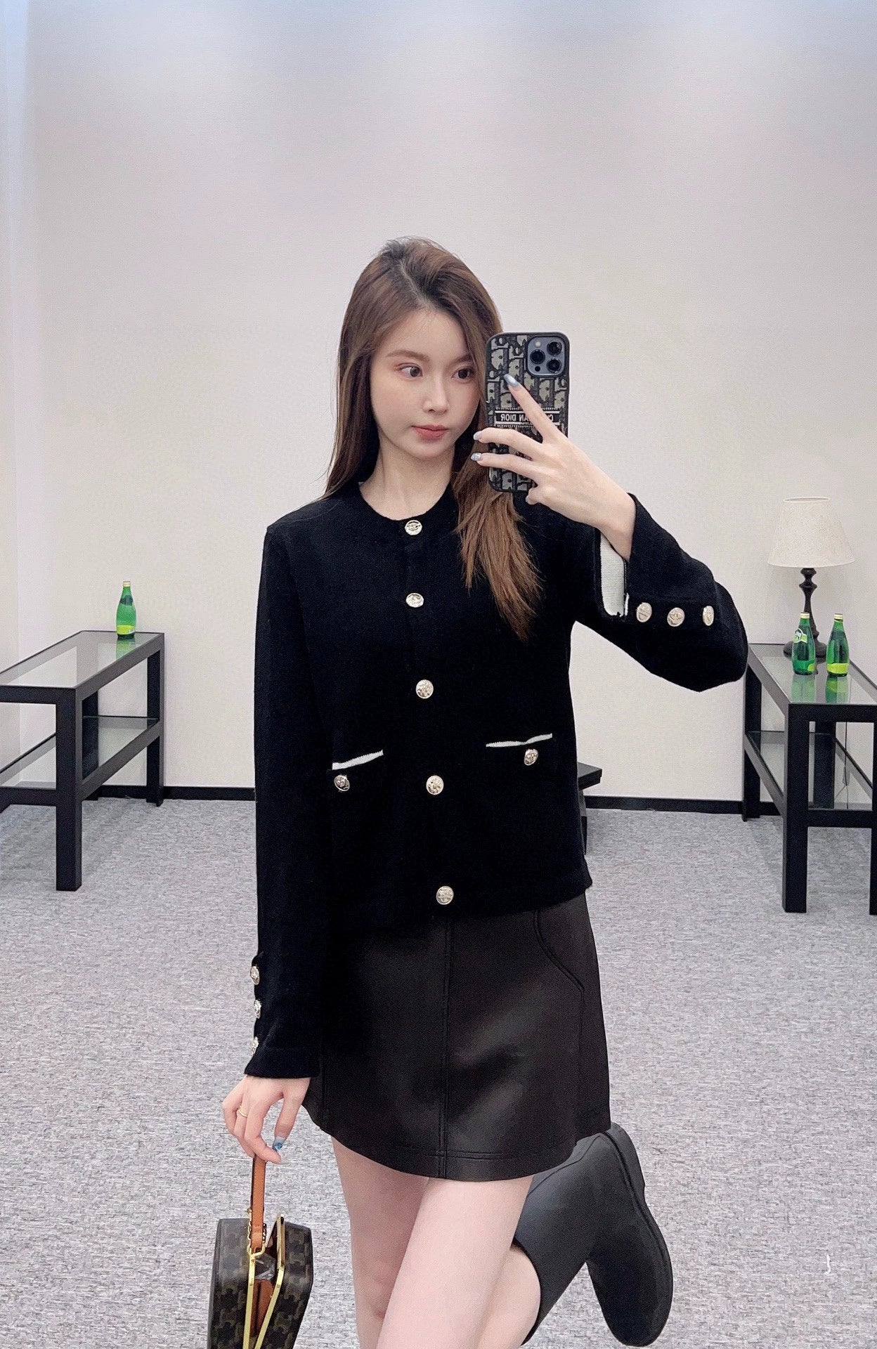 C 25 Knitted long-sleeved cardigan(beigi,pink,black)