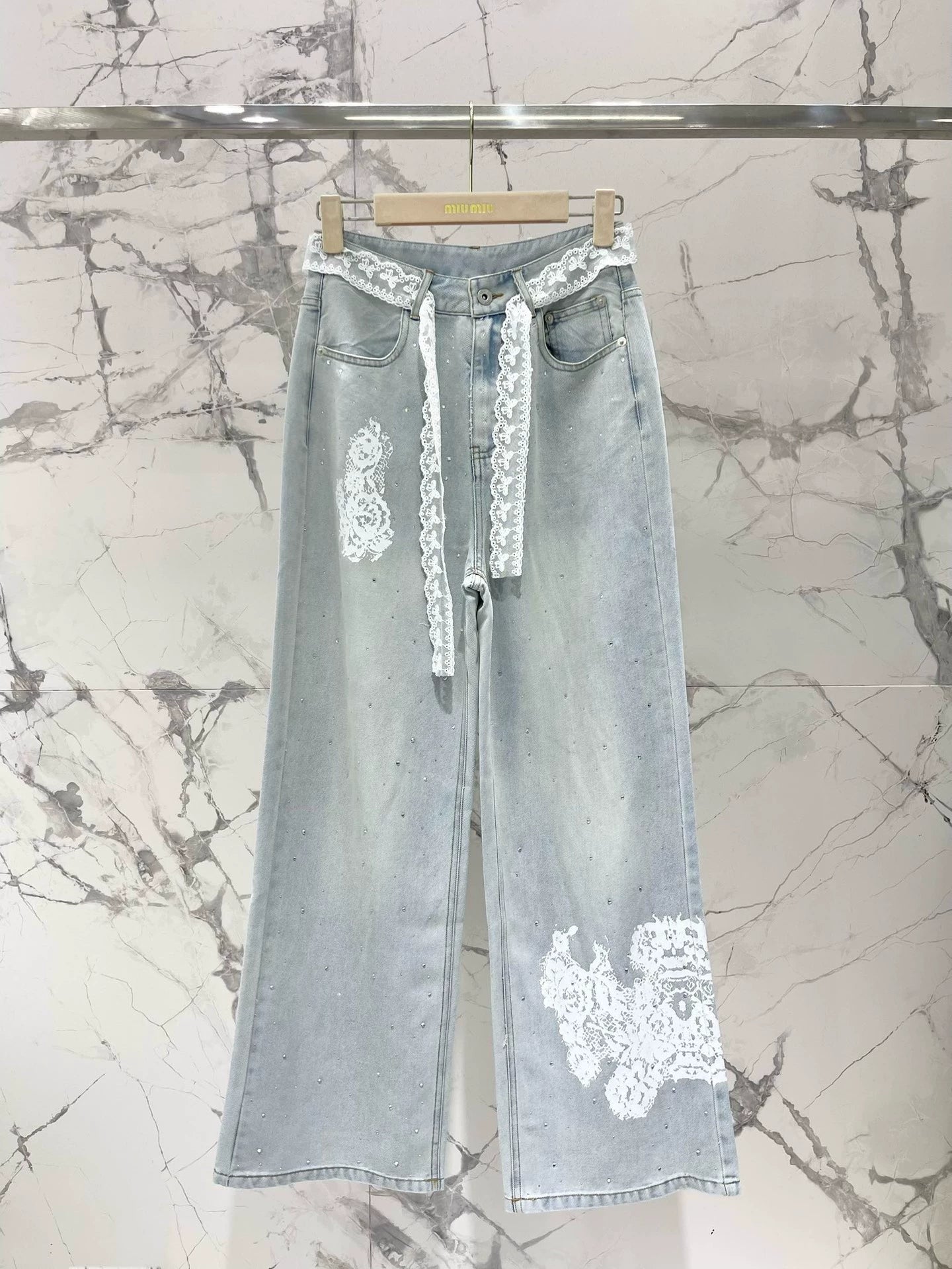M 25 frühling und sommer neue dünne spitze heißer diamant gerade jeans
