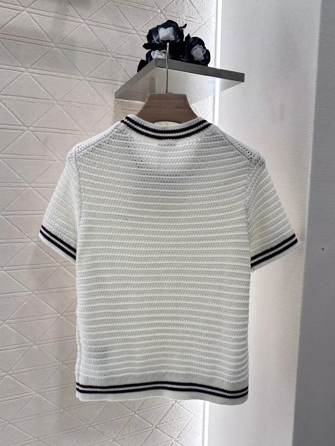 C 25 New Hollow Knit Round Neck Short Sleeve