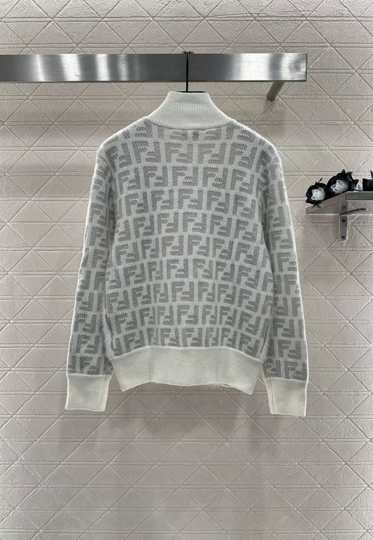 F 25fw Jacquard-Strickjacke mit Reißverschluss