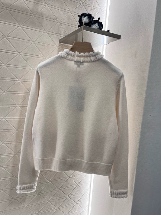 C Frühjahr/Sommer 25 Neue Strickjacke mit Spitze (weiß schwarz)