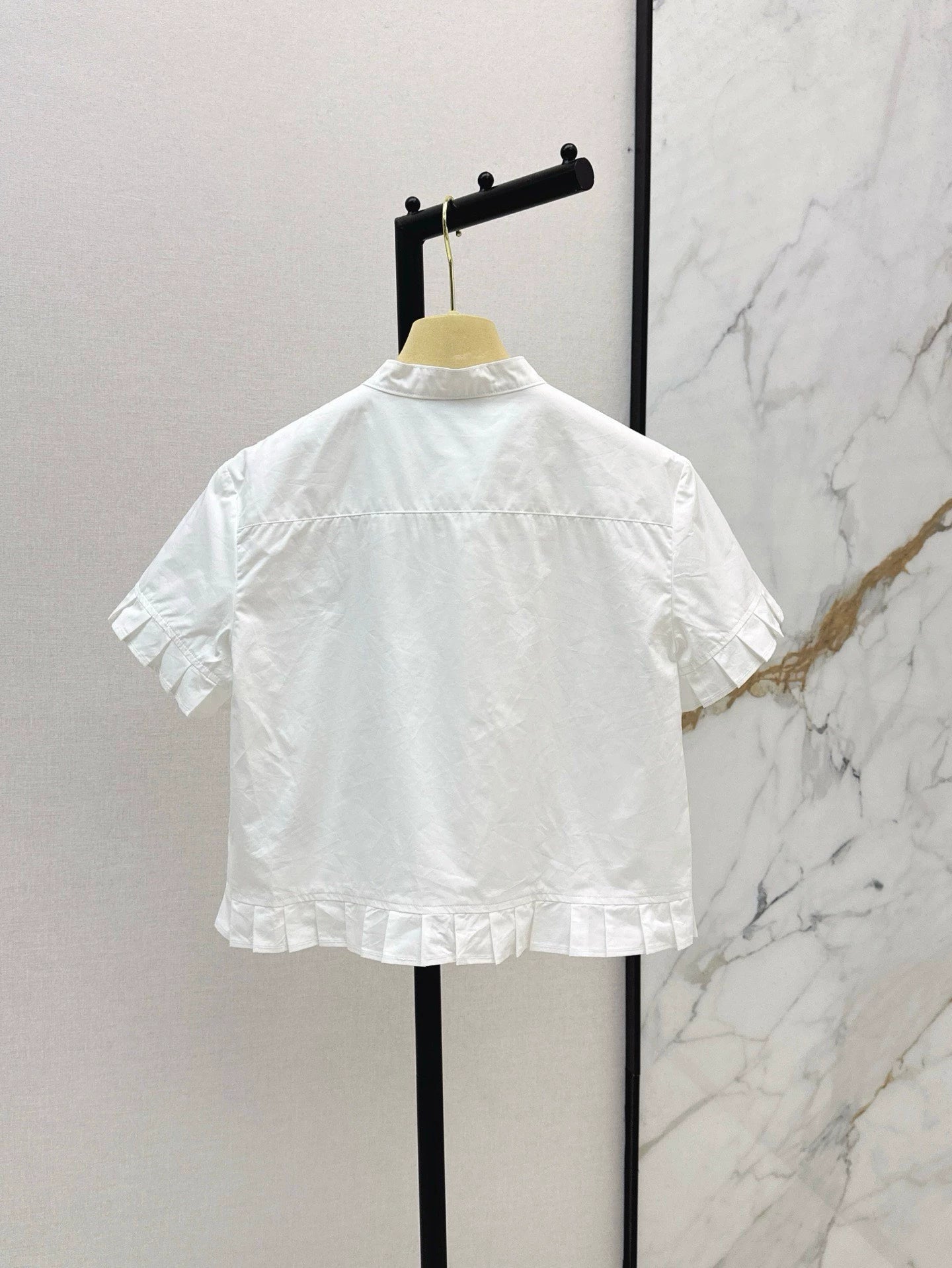 M 25 Spring/Summer Newest Letter Embroidery Small Pressed Ruffle Trimmed Short Shirt
