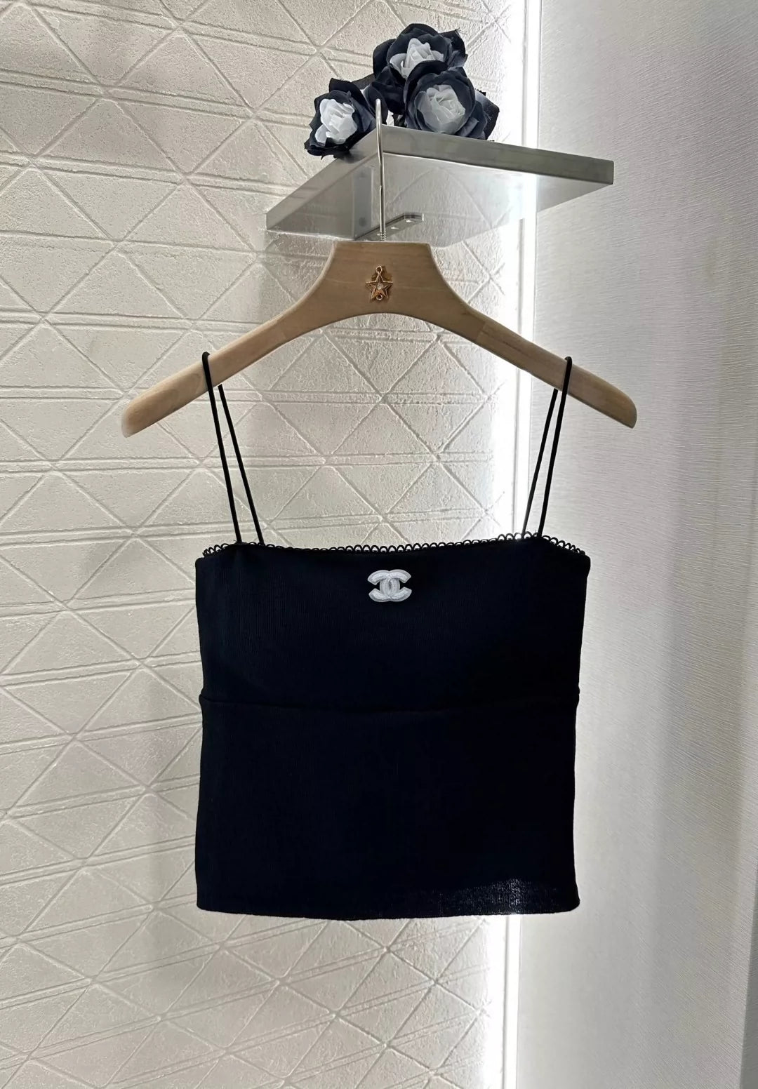 C 25 Spring/Summer New Spaghetti strap camisole with lace knit tank top