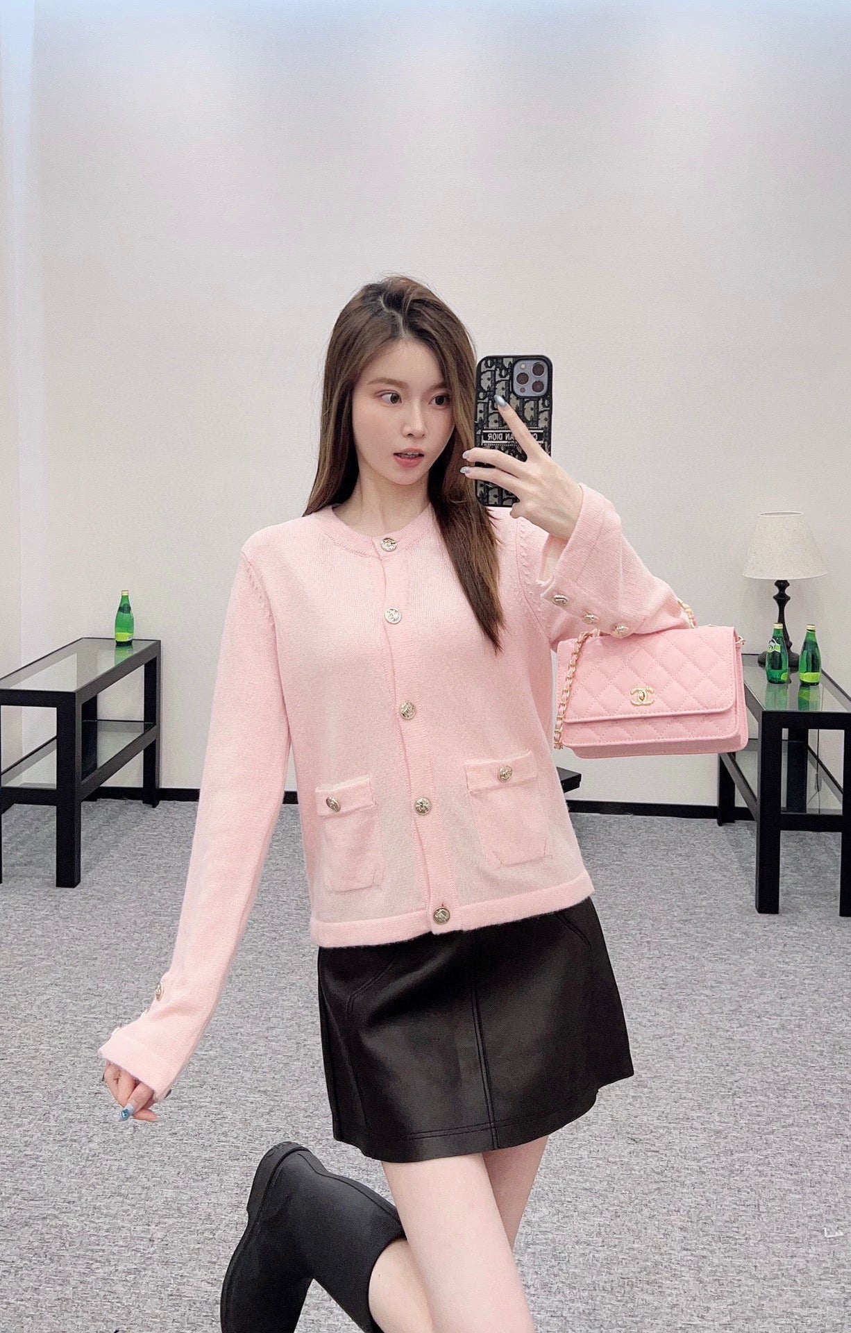 C 25 Knitted long-sleeved cardigan(beigi,pink,black)