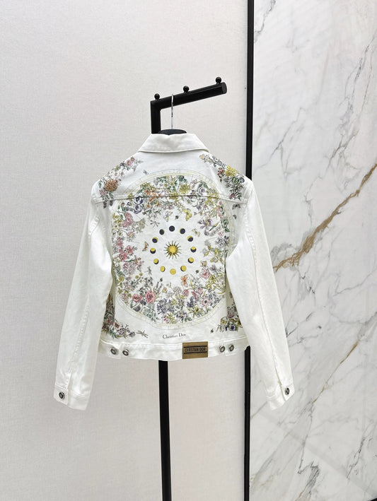 D 25Ss Frühherbst Neue Jeansjacke mit Rückendruck (weiß, grün, rosa)
