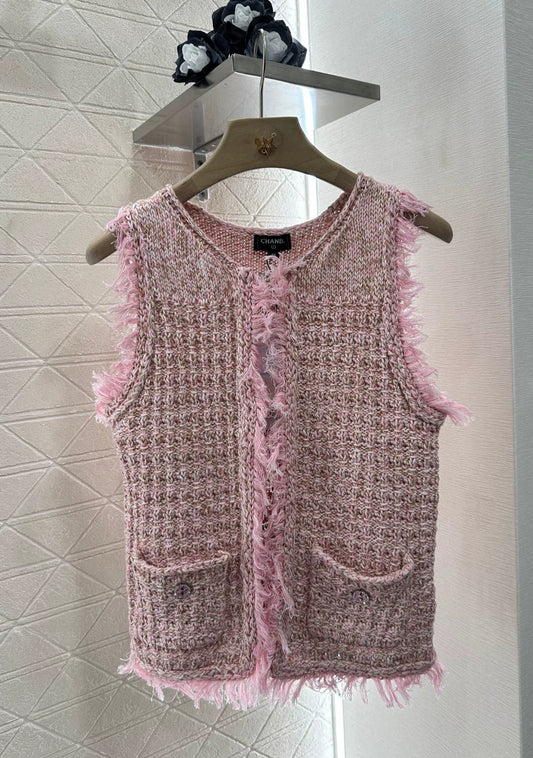 c 25 Neue Strickwesten mit Rundhalsausschnitt und offener Kante