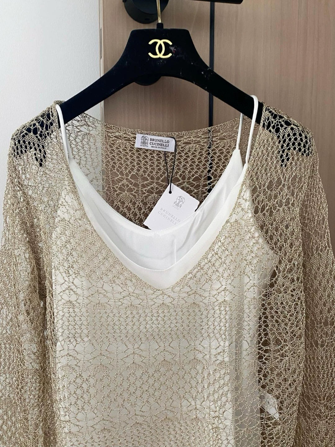 bru 25 New Cutout Long Sleeve Knit Top Camisole Two Piece Set