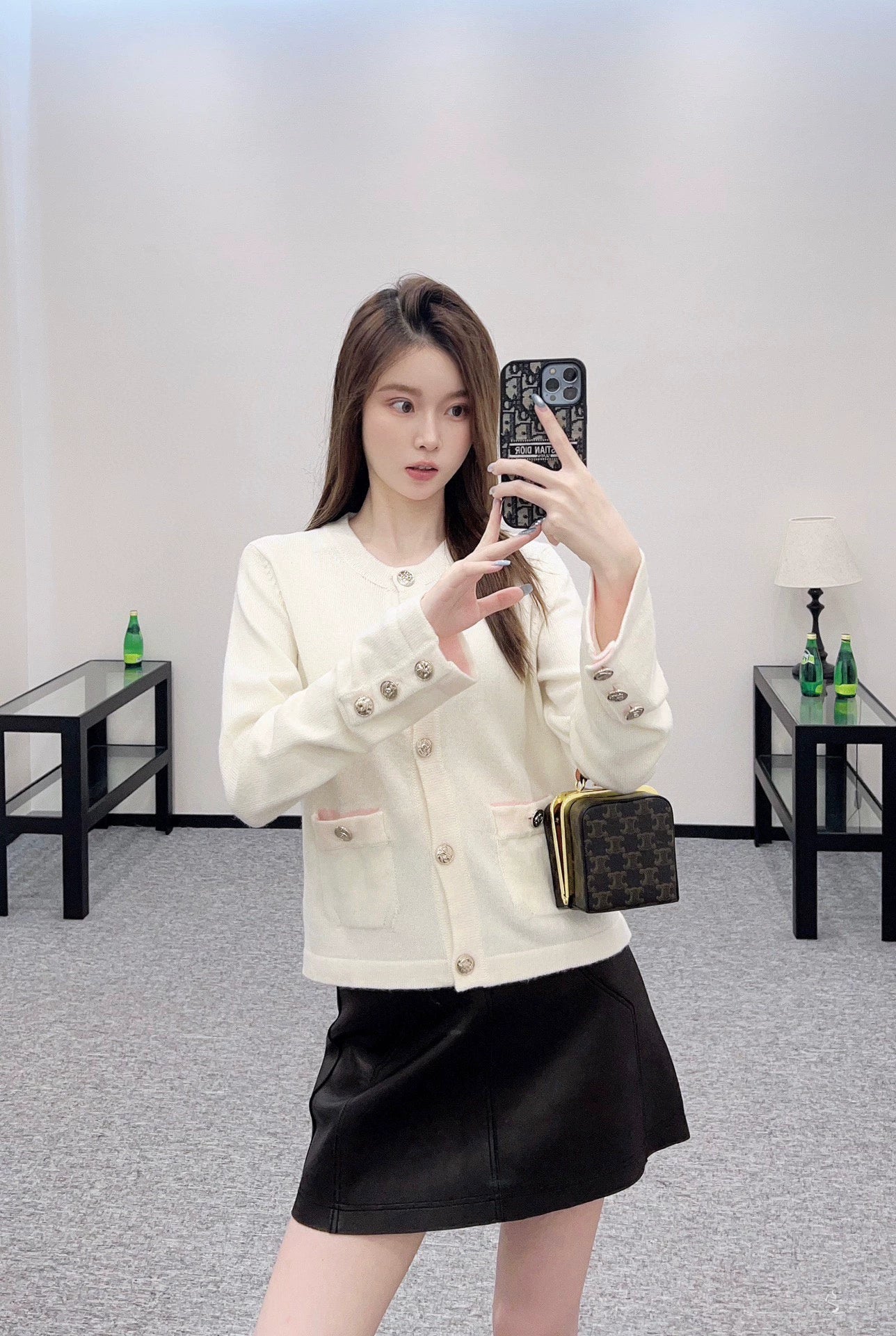 C 25 Knitted long-sleeved cardigan(beigi,pink,black)