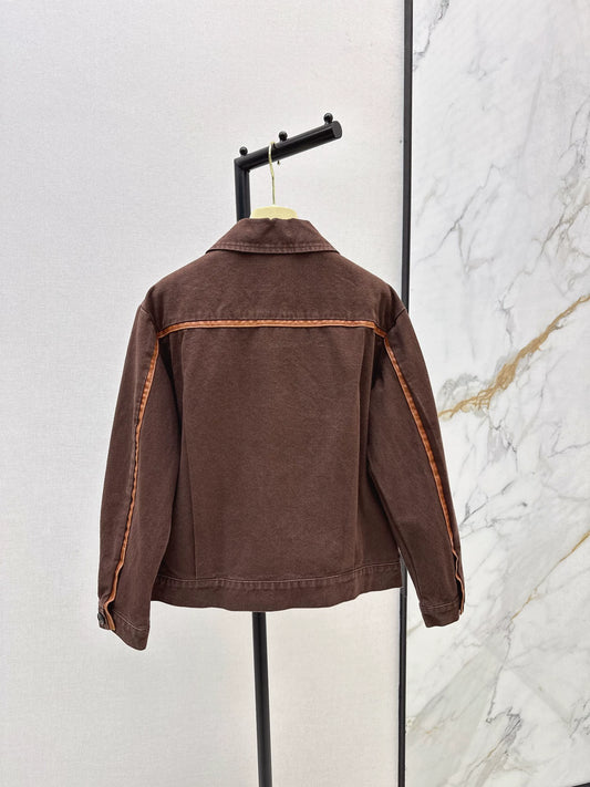 M 25 Braune Jeansjacke mit Lederdetails