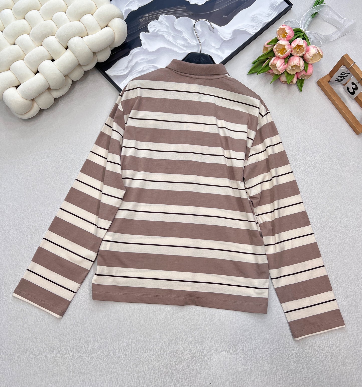 M 25Ss Spring and Summer new logo contrast stripe lapel contrast long-sleeved T-shirt