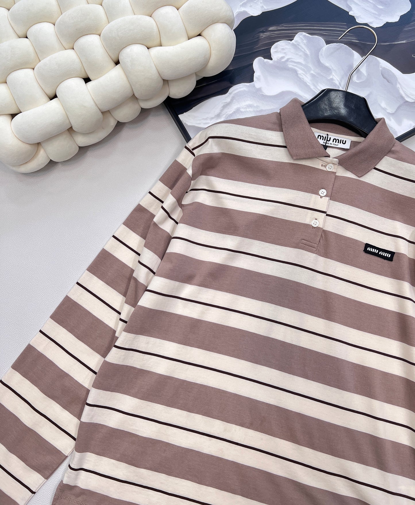 M 25Ss Spring and Summer new logo contrast stripe lapel contrast long-sleeved T-shirt