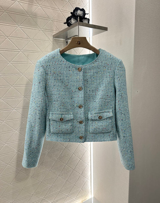C 25 NOUVEAU Manteau en tweed à pois colorés