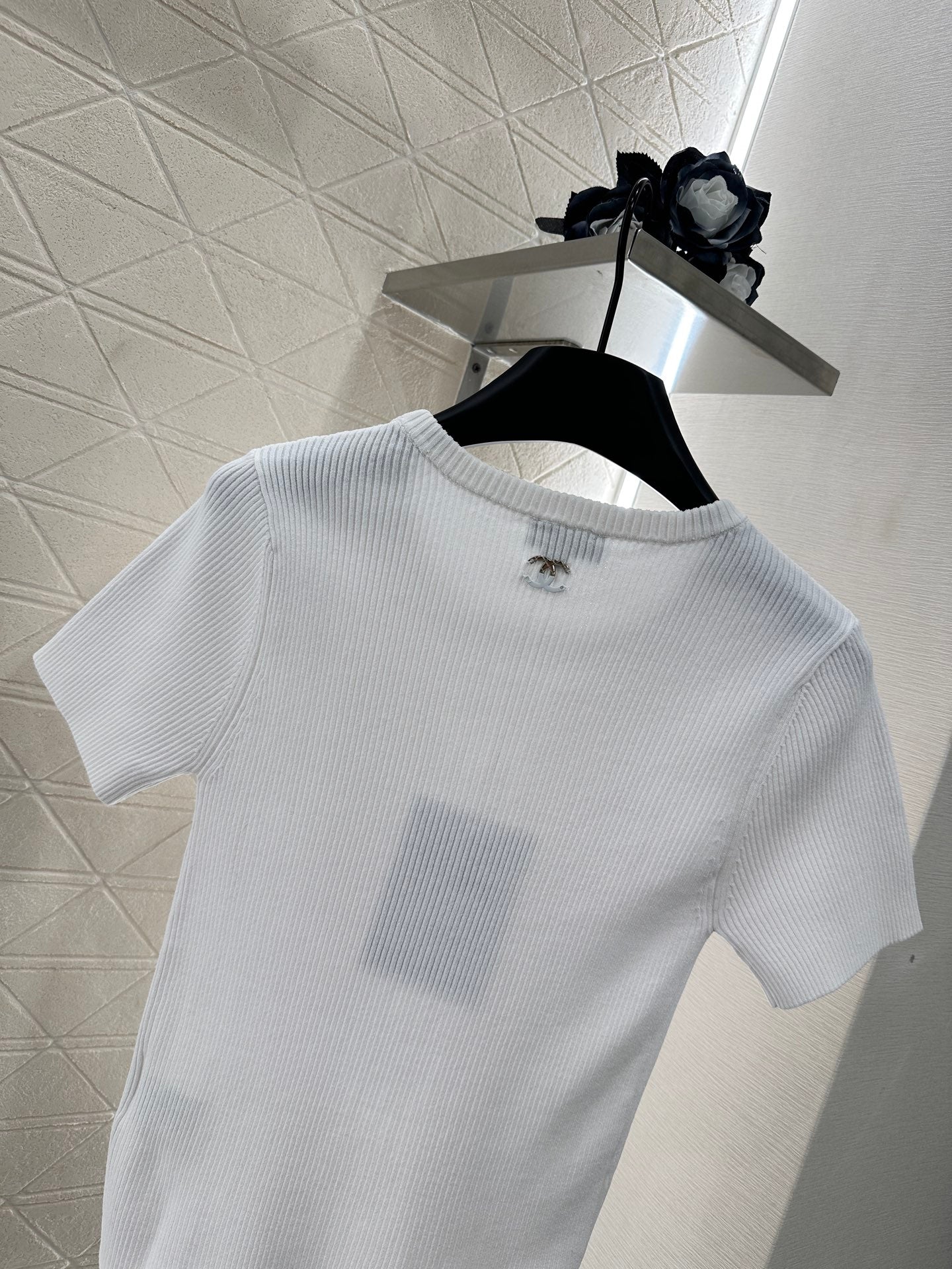 C 25 Lace-up Knit Short-Sleeve Top