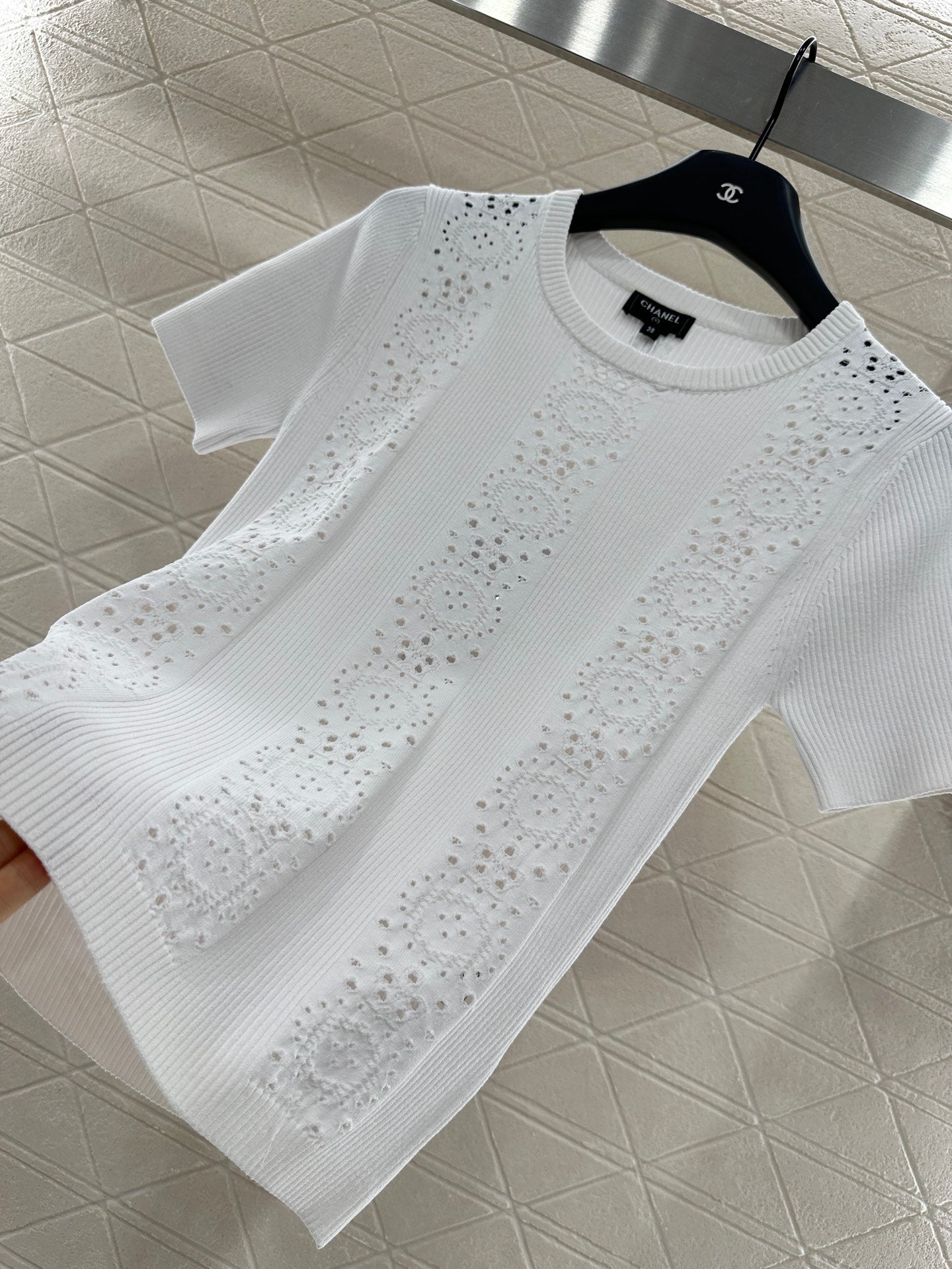 C 25 Lace-up Knit Short-Sleeve Top