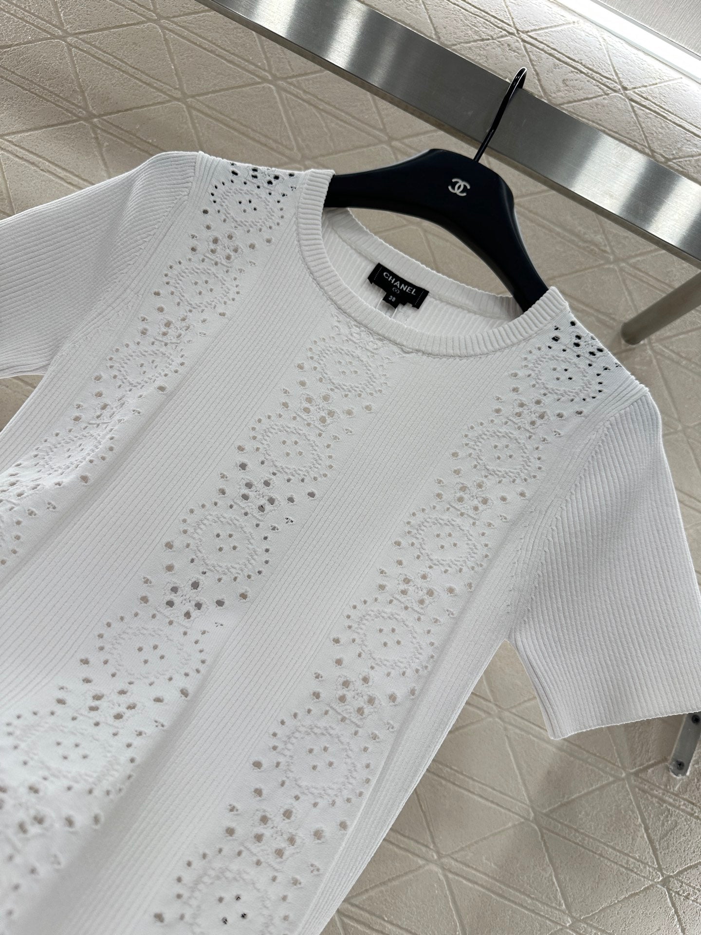 C 25 Lace-up Knit Short-Sleeve Top