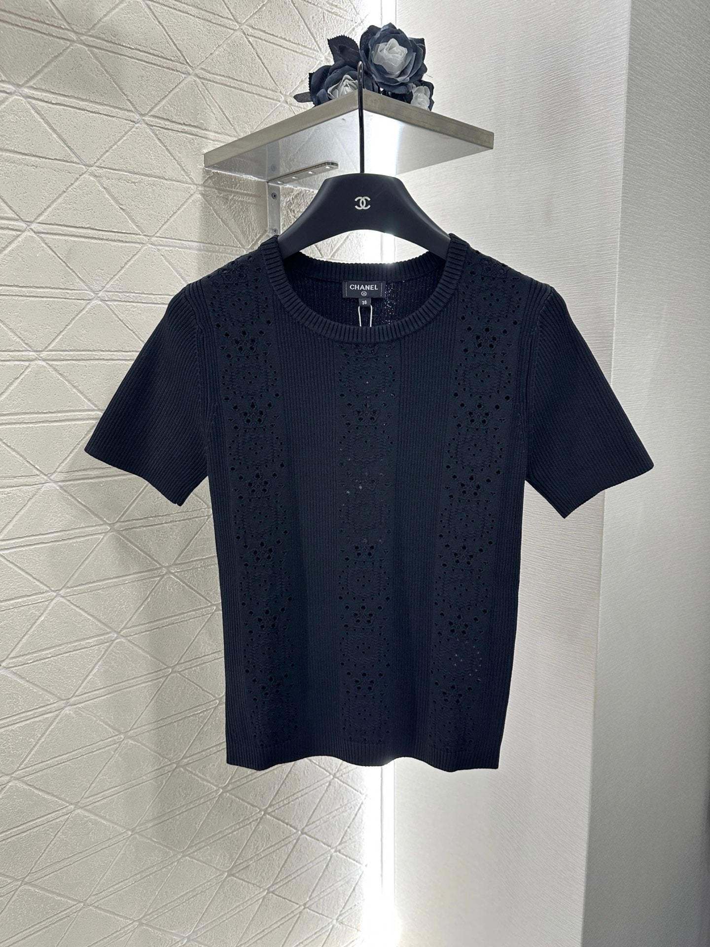 C 25 Lace-up Knit Short-Sleeve Top