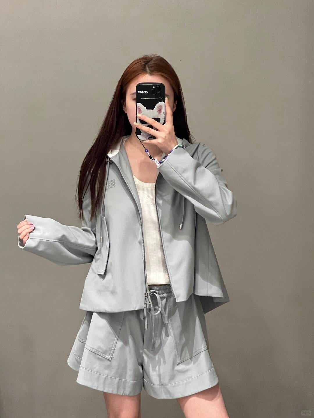 LO 25Fw Early Fall New Hooded Drawstring Zipper Jacket + Shorts Set