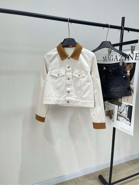 M 25 weiße Wildleder-Samt-Jeansjacke