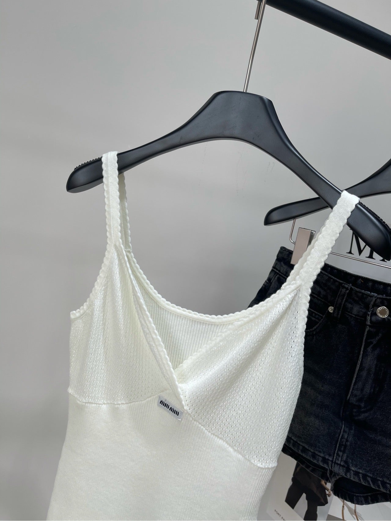 M 25 white logo deep V knitted camisole