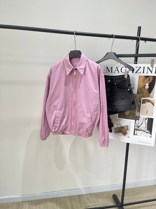 P 25 Pink small logo zipper lapel jacket