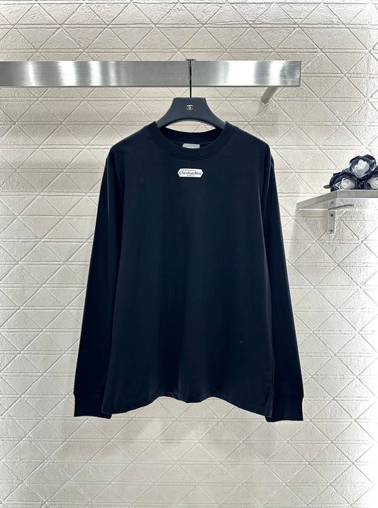 D 25 Crew Neck Long Sleeve Sweatshirt with Appliqué Lettering(black/white)