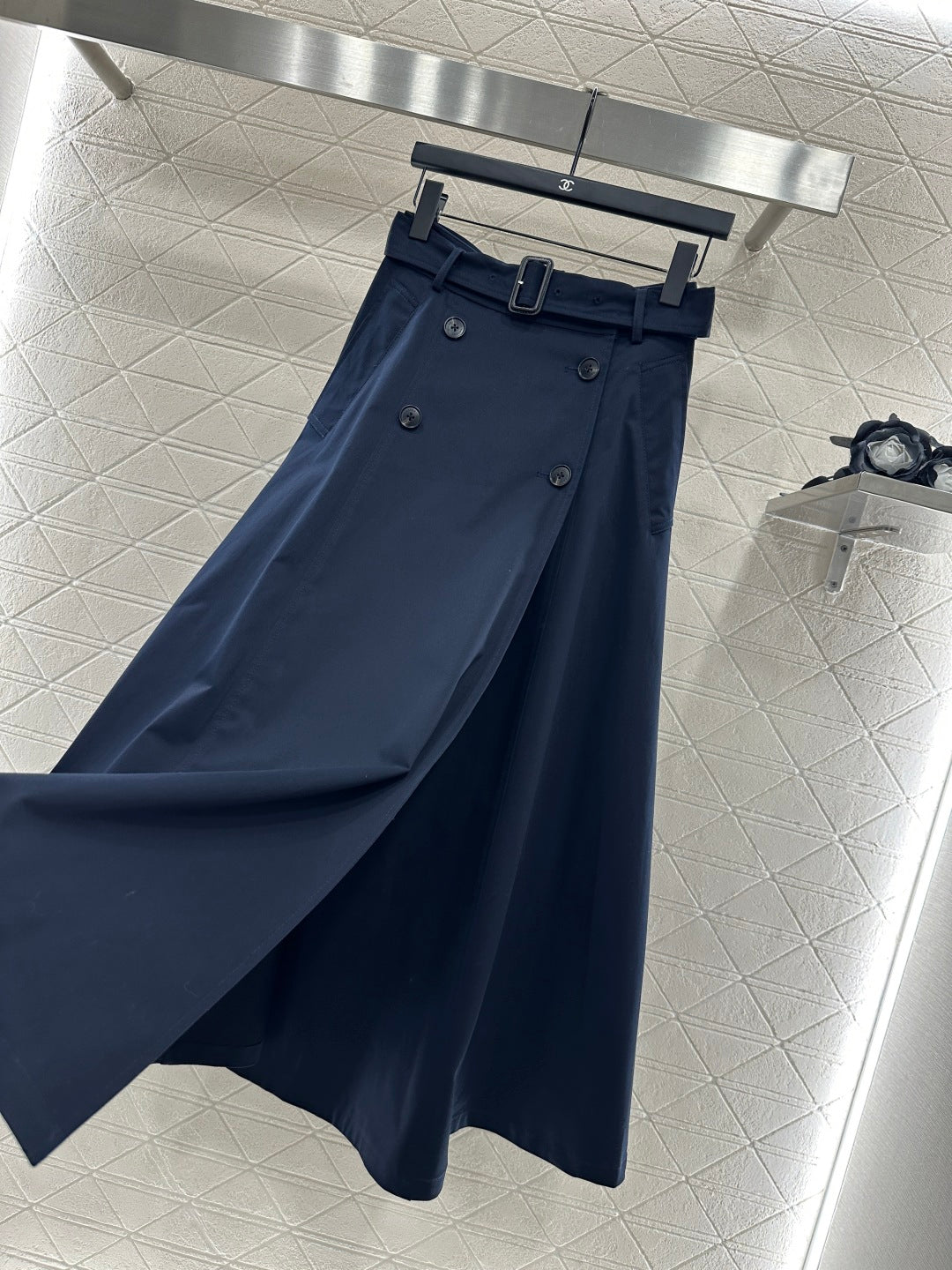 Di 25 Cotton belted high waist skirt(KHAKI/NAVY)