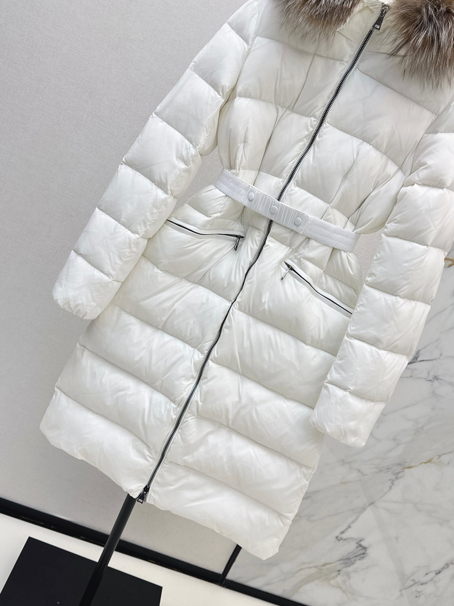 Mon 25 Raccoon fur collar hooded long down jacket(WHITE/BLACK/KHAKI/GREEN)