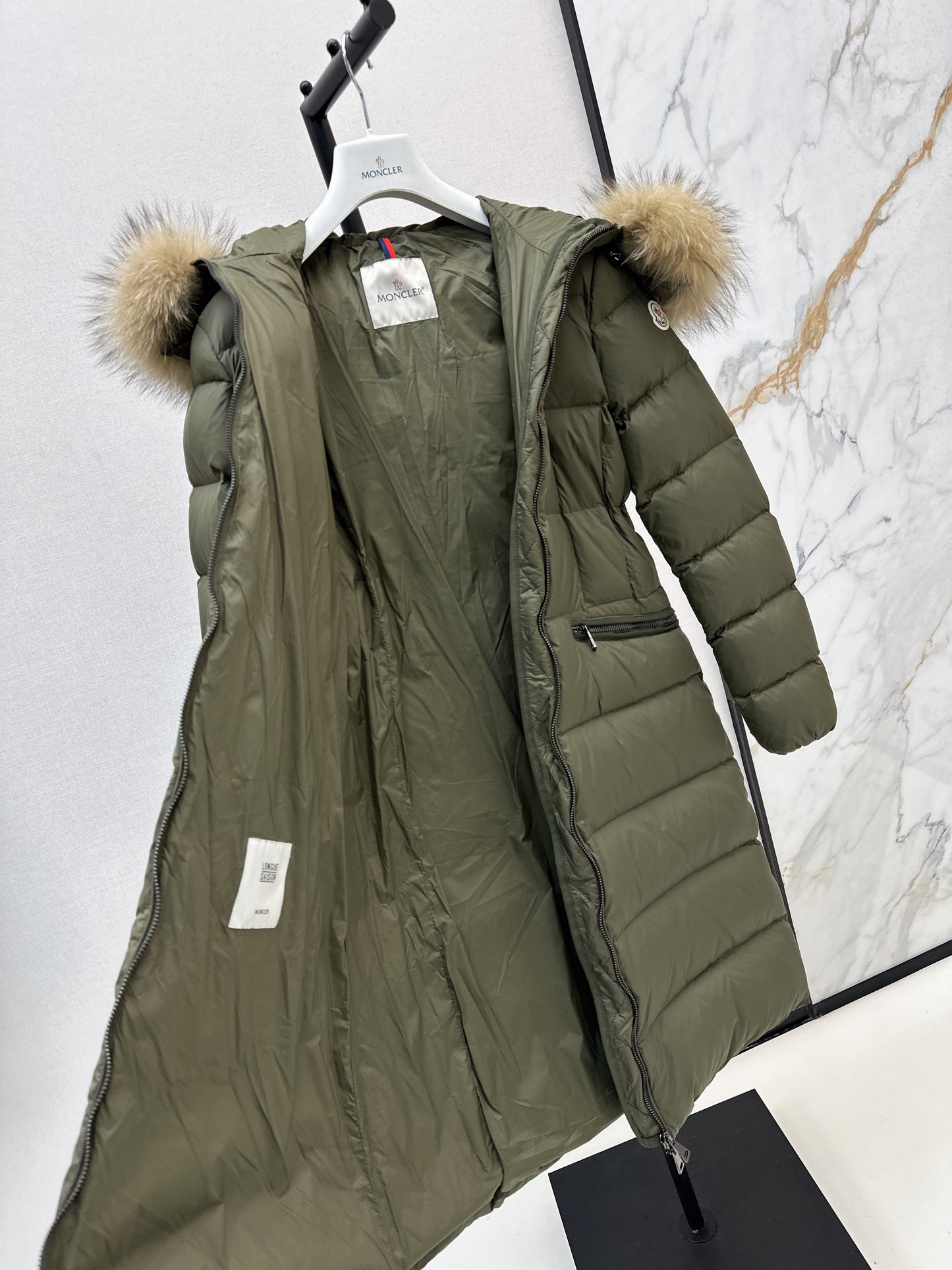 Mon 25 Raccoon fur collar hooded long down jacket(WHITE/BLACK/KHAKI/GREEN)