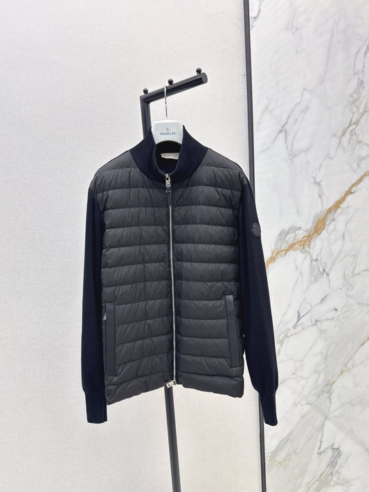 Mon 25fw New Knitted Small Stand Collar Knitted Down Jacket(WHITE/BLACK)