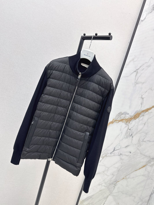 Mon 25fw New Knitted Small Stand Collar Knitted Down Jacket(WHITE/BLACK)